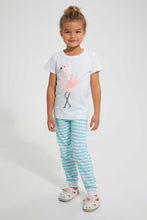 Load image into Gallery viewer, Redtag-White-Flamingo-Print-Nightsuit-With-Cuff-Bottom-Pyjama-Sets-Girls-2 to 8 Years
