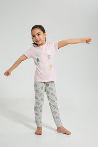Redtag-Pink-Cupcake-Print-Nightsuit-With-Cuff-Bottom-Colour:Pink,-Filter:Girls-(2-to-8-Yrs),-Girls-Pyjama-Sets,-New-In,-New-In-GIR,-Non-Sale,-S22B,-Section:Kidswear-Girls-2 to 8 Years