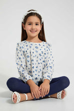 Load image into Gallery viewer, Redtag-White-Aop-Long-Sleeve-Blouse-Blouses-Girls-2 to 8 Years
