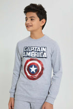 تنزيل الصورة على معرض الصور، Redtag-Grey-Captain-America-Sweatshirt-Sweatshirts-Senior-Boys-9 to 14 Years
