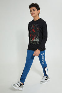 Redtag-Blue-Superman-Active-Pant-Joggers-Senior-Boys-9 to 14 Years