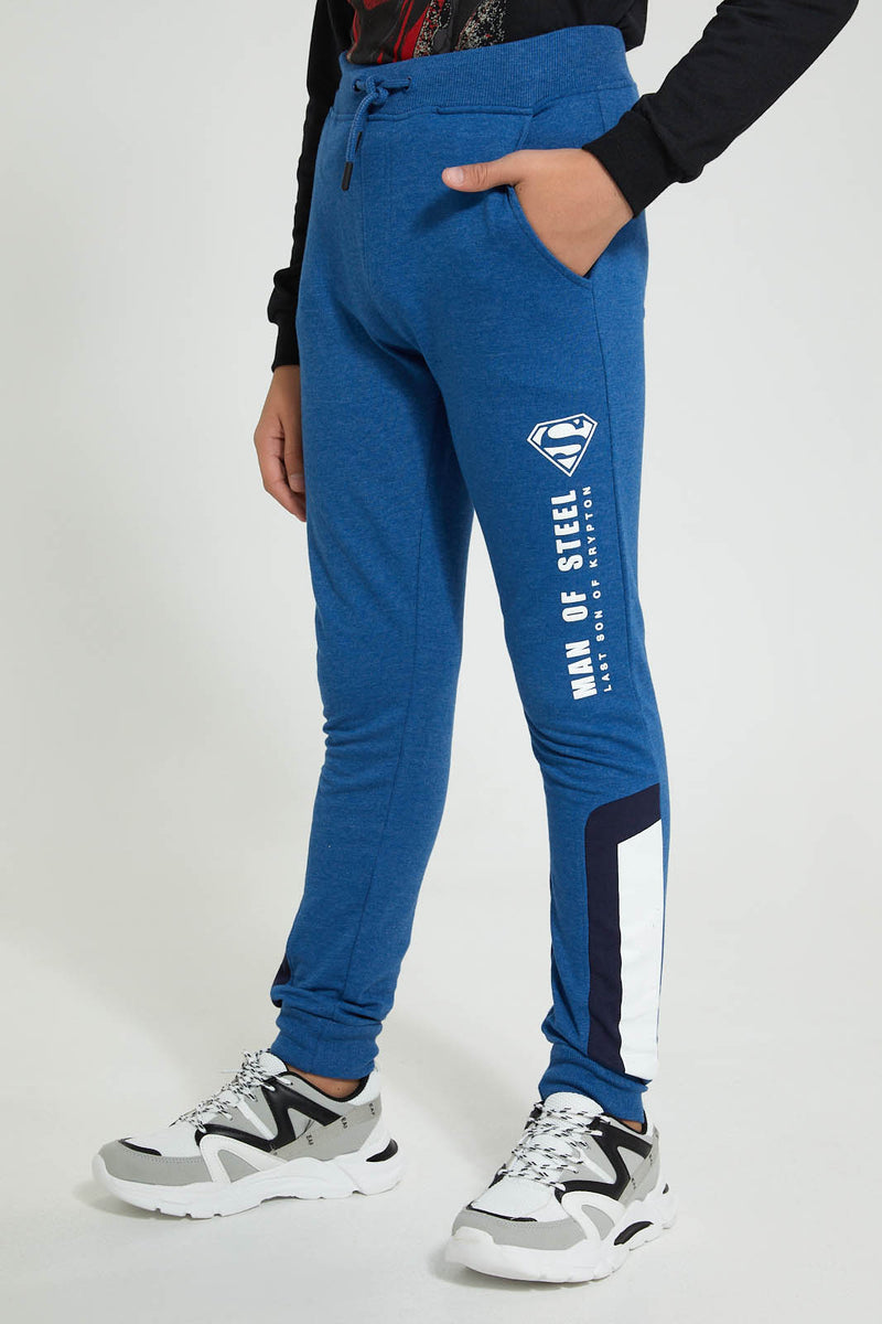 Redtag-Blue-Superman-Active-Pant-Joggers-Senior-Boys-9 to 14 Years