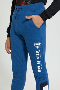 Redtag-Blue-Superman-Active-Pant-Joggers-Senior-Boys-9 to 14 Years