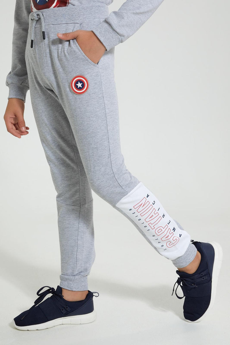 Redtag-Grey-Captain-America-Active-Pant-Joggers-Senior-Boys-9 to 14 Years