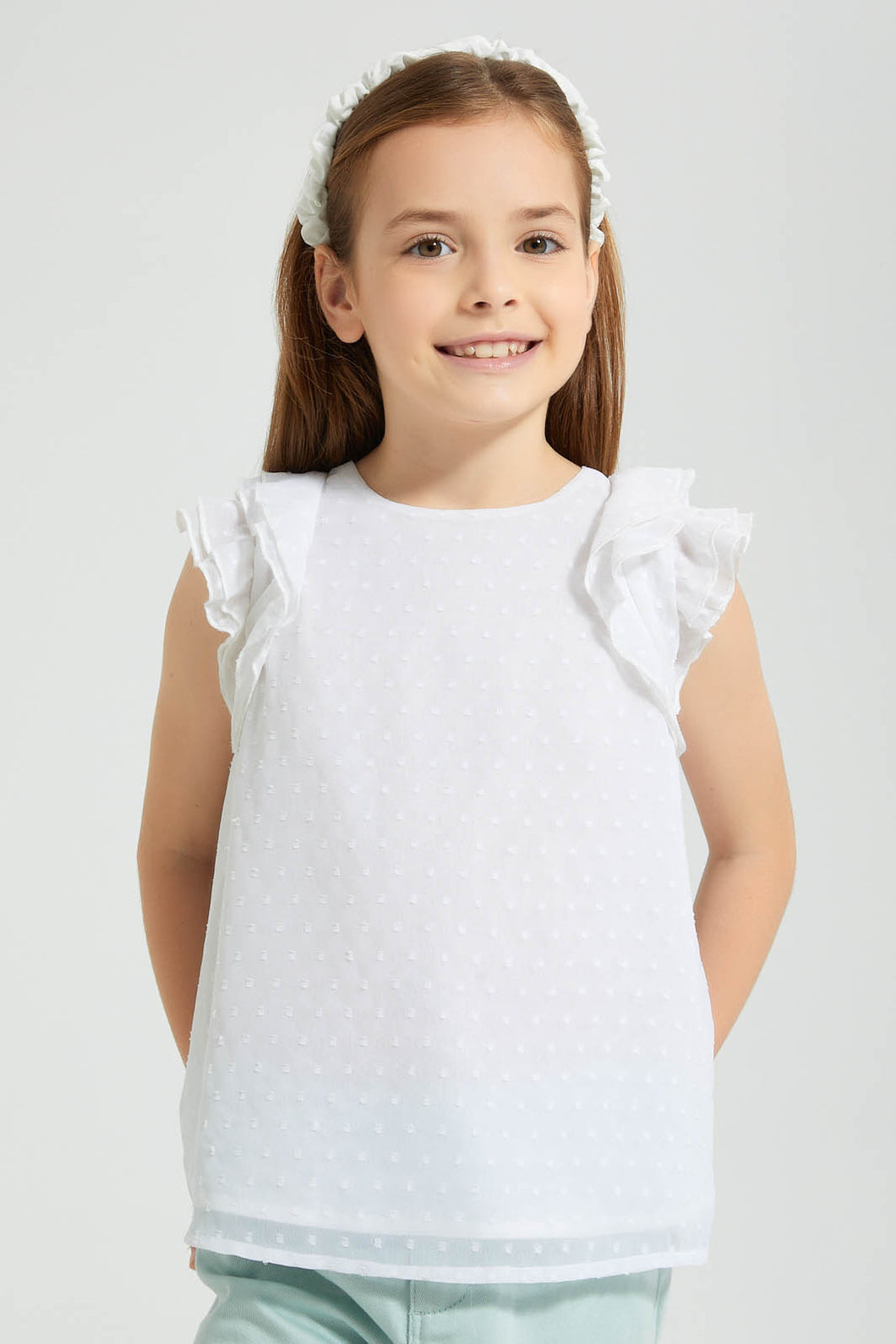 Redtag-White-Textured-Blouse-Colour:White,-Filter:Girls-(2-to-8-Yrs),-Girls-Blouses,-New-In,-New-In-GIR,-Non-Sale,-S22B,-Section:Kidswear-Girls-2 to 8 Years