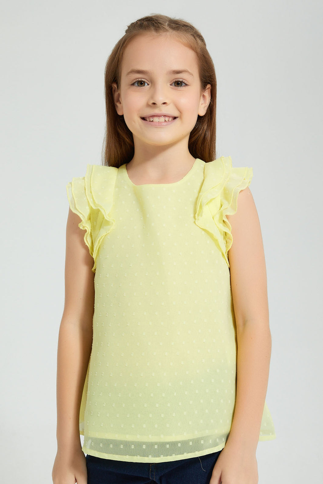 Redtag-Yellow-Textured-Blouse-Colour:Yellow,-Filter:Girls-(2-to-8-Yrs),-Girls-Blouses,-New-In,-New-In-GIR,-Non-Sale,-S22B,-Section:Kidswear-Girls-2 to 8 Years