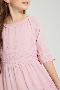 Redtag-Pink-Shifli-Tiered-Dress-Dresses-Girls-2 to 8 Years
