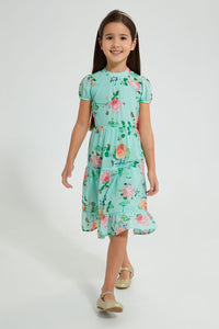 Redtag-Green-Printed-Maxi-Dress-Dresses-Girls-2 to 8 Years