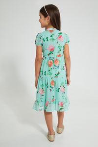 Redtag-Green-Printed-Maxi-Dress-Dresses-Girls-2 to 8 Years
