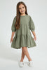 Redtag-Olive-Tiered-Dress-Dresses-Girls-2 to 8 Years