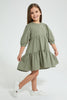 Redtag-Olive-Tiered-Dress-Dresses-Girls-2 to 8 Years