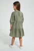 Redtag-Olive-Tiered-Dress-Dresses-Girls-2 to 8 Years