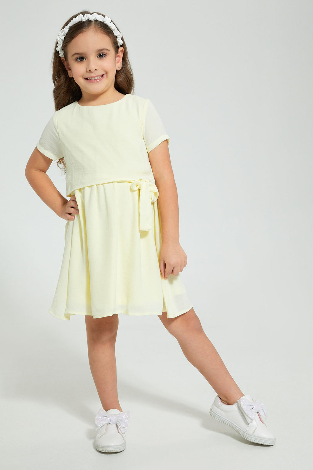 Redtag-Yellow-Knot-Dress-Dresses-Girls-2 to 8 Years