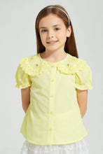Load image into Gallery viewer, Redtag-Yellow-Embroideredelished-Collared-Shirt-Blouse-Colour:Yellow,-Filter:Girls-(2-to-8-Yrs),-Girls-Blouses,-New-In,-New-In-GIR,-Non-Sale,-S22B,-Section:Kidswear-Girls-2 to 8 Years
