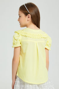 Redtag-Yellow-Embroideredelished-Collared-Shirt-Blouse-Colour:Yellow,-Filter:Girls-(2-to-8-Yrs),-Girls-Blouses,-New-In,-New-In-GIR,-Non-Sale,-S22B,-Section:Kidswear-Girls-2 to 8 Years