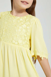 Redtag-Yellow-Lace-Yoke-Dress-Dresses-Girls-2 to 8 Years