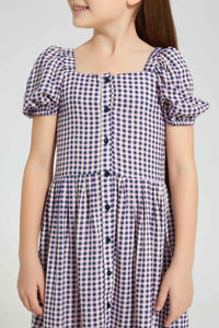 Redtag-Lilac-Yarn-Dyed-Check-Slub-Textured-Dress-Dresses-Girls-2 to 8 Years