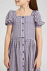 Redtag-Lilac-Yarn-Dyed-Check-Slub-Textured-Dress-Dresses-Girls-2 to 8 Years