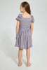 Redtag-Lilac-Yarn-Dyed-Check-Slub-Textured-Dress-Dresses-Girls-2 to 8 Years