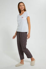 Load image into Gallery viewer, Redtag-Grey-Melange-Printed-Pyjama-Set-Pyjama-Sets-Women's-
