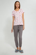 Load image into Gallery viewer, Redtag-Pale-Pink-Heart-Printed-Pyjama-Set-Pyjama-Sets-Women's-
