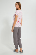 Load image into Gallery viewer, Redtag-Pale-Pink-Heart-Printed-Pyjama-Set-Pyjama-Sets-Women's-
