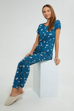 Load image into Gallery viewer, Redtag-Blue-Allover-Printed-Pyjama-Set-Pyjama-Sets-Women's-

