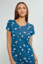 Load image into Gallery viewer, Redtag-Blue-Allover-Printed-Pyjama-Set-Pyjama-Sets-Women's-
