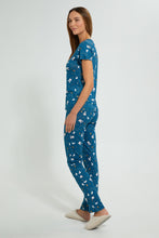 Load image into Gallery viewer, Redtag-Blue-Allover-Printed-Pyjama-Set-Pyjama-Sets-Women's-
