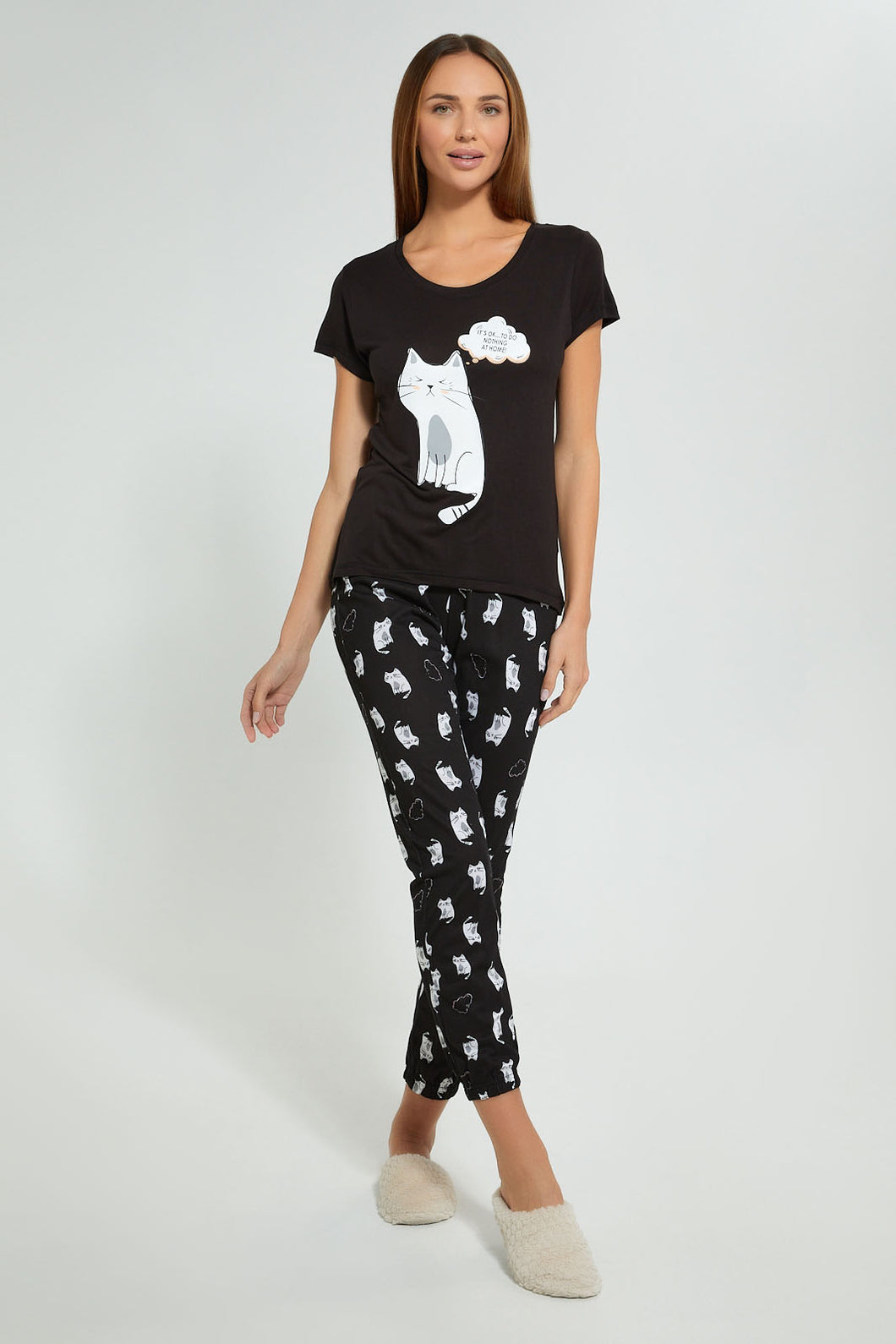 Redtag-Black-Printed-Pyjama-Set-Pyjama-Sets-Women's-