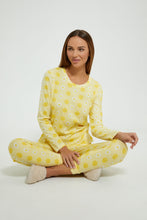 Load image into Gallery viewer, Redtag-Yellow-Allover-Printed-Pyjama-Set-Pyjama-Sets-Women&#39;s-
