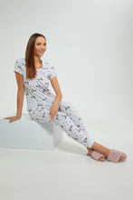 Load image into Gallery viewer, Redtag-Grey-Melange-Allover-Printed-Pyjama-Set-Pyjama-Sets-Women's-
