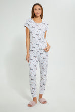 Load image into Gallery viewer, Redtag-Grey-Melange-Allover-Printed-Pyjama-Set-Pyjama-Sets-Women's-
