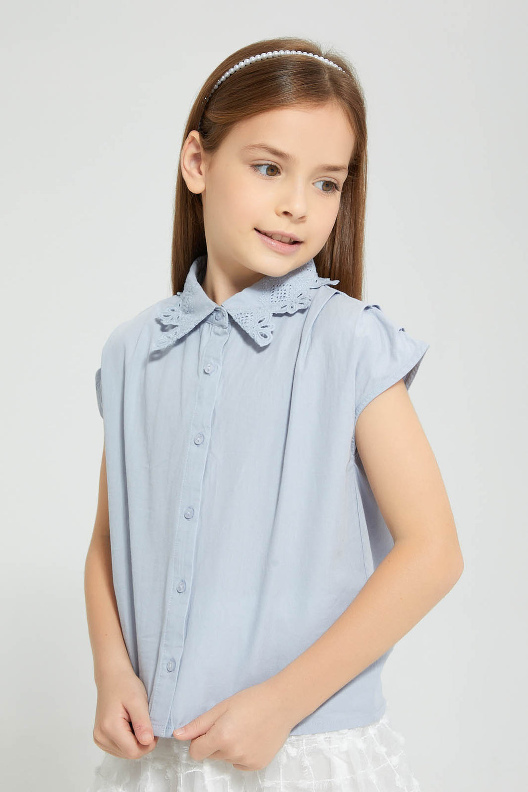 Redtag-Blue-Embroideredellished-Collar-Blouse-Colour:Blue,-Filter:Girls-(2-to-8-Yrs),-Girls-Blouses,-New-In,-New-In-GIR,-Non-Sale,-S22B,-Section:Kidswear-Girls-2 to 8 Years