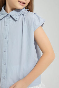 Redtag-Blue-Embroideredellished-Collar-Blouse-Colour:Blue,-Filter:Girls-(2-to-8-Yrs),-Girls-Blouses,-New-In,-New-In-GIR,-Non-Sale,-S22B,-Section:Kidswear-Girls-2 to 8 Years