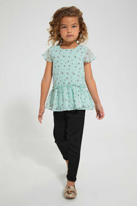 Redtag-Mint-Aop--Peplum-Blouse-Blouses-Girls-2 to 8 Years