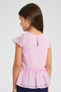 Redtag-Pink-Aop--Peplum-Blouse-Blouses-Girls-2 to 8 Years