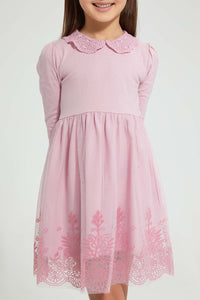 Redtag-Pink-Mesh-Dress-Dresses-Girls-2 to 8 Years