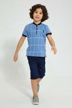 تنزيل الصورة على معرض الصور، Redtag-Blue-Check-Polo-Shirt-With-Henley-Neck-Polo-Shirts-Boys-2 to 8 Years
