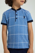 تنزيل الصورة على معرض الصور، Redtag-Blue-Check-Polo-Shirt-With-Henley-Neck-Polo-Shirts-Boys-2 to 8 Years
