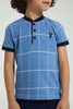 Redtag-Blue-Check-Polo-Shirt-With-Henley-Neck-Polo-Shirts-Boys-2 to 8 Years