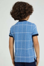 تنزيل الصورة على معرض الصور، Redtag-Blue-Check-Polo-Shirt-With-Henley-Neck-Polo-Shirts-Boys-2 to 8 Years
