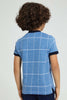Redtag-Blue-Check-Polo-Shirt-With-Henley-Neck-Polo-Shirts-Boys-2 to 8 Years