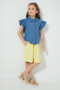Redtag-Denim-Frilled-Sleeve-Blouse-Colour:Denim,-Filter:Girls-(2-to-8-Yrs),-Girls-Blouses,-New-In,-New-In-GIR,-Non-Sale,-S22B,-Section:Kidswear-Girls-2 to 8 Years