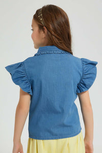 Redtag-Denim-Frilled-Sleeve-Blouse-Colour:Denim,-Filter:Girls-(2-to-8-Yrs),-Girls-Blouses,-New-In,-New-In-GIR,-Non-Sale,-S22B,-Section:Kidswear-Girls-2 to 8 Years
