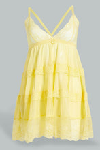 Load image into Gallery viewer, Redtag-Yellow-Plain-Tiered-Babydoll-With-Thongs-Babydolls-Women's-
