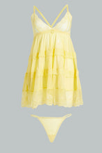 Load image into Gallery viewer, Redtag-Yellow-Plain-Tiered-Babydoll-With-Thongs-Babydolls-Women's-
