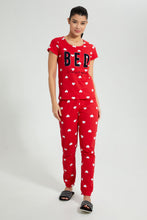 Load image into Gallery viewer, Redtag-Red-Heart-Printed-Pyjama-Set-Colour:Red,-Filter:Women's-Clothing,-New-In,-New-In-Women,-Non-Sale,-S22A,-Section:Women,-Women-Pyjama-Sets-Women's-
