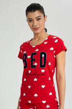 Load image into Gallery viewer, Redtag-Red-Heart-Printed-Pyjama-Set-Colour:Red,-Filter:Women's-Clothing,-New-In,-New-In-Women,-Non-Sale,-S22A,-Section:Women,-Women-Pyjama-Sets-Women's-
