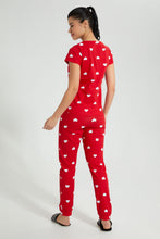 Load image into Gallery viewer, Redtag-Red-Heart-Printed-Pyjama-Set-Colour:Red,-Filter:Women's-Clothing,-New-In,-New-In-Women,-Non-Sale,-S22A,-Section:Women,-Women-Pyjama-Sets-Women's-

